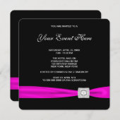 ブラックとホットピンクのパーティー 招待状 (正面/裏面)