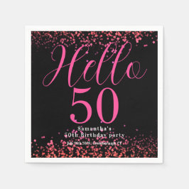 ブラックとホットピンクのフェイクグリッター 50歳の誕生日 スタンダードカクテルナプキン