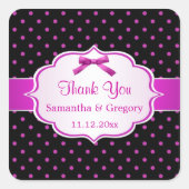 ブラックとホットピンクの水玉模様結婚の感謝 スクエアシール (正面)