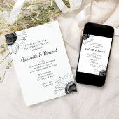 ブラックとホワイトのひまわり ウェディングアフターブランシュ招待状 招待状