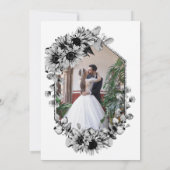 ブラックとホワイトのひまわり 結婚パーティー招待状 招待状 (裏面)