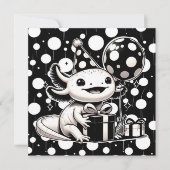 ブラックとホワイトのアクソロトル 誕生日パーティー 招待状 (正面)