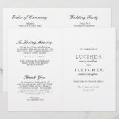 ブラックとホワイトのオールドマネー エレガントなウェディングプログラム (正面/裏面)