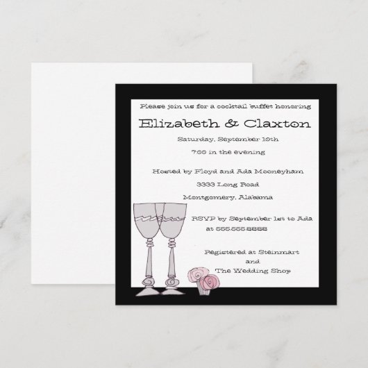 ブラックとホワイトのカクテルビュッフェ招待状 招待状 (正面/裏面)