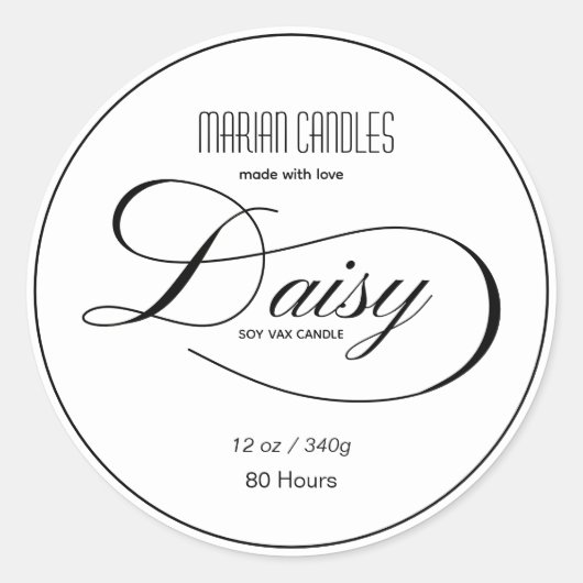 ブラックとホワイトのカスタマイズ可能なダイシーロゴキャンドルラベル ラウンドシール (正面)