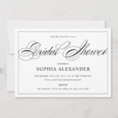 ブラックとホワイトのカリグラフィー エレガント ブライダルシャワー 招待状 (正面)