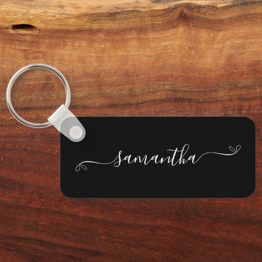 ブラックとホワイトのキュートなリボンシグネチャーネームロング キーホルダー (裏面)