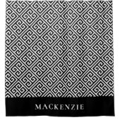 ブラックとホワイトのギリシャ鍵モノグラム シャワーカーテン (正面)