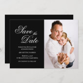 ブラックとホワイトのクラシックなファンシーカリグラフィー写真 セーブザデート (正面/裏面)