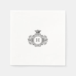 ブラックとホワイトのクレストモノグラム ウェディング スタンダードカクテルナプキン
