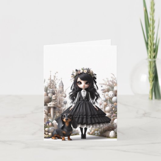 ブラックとホワイトのゴシックスタイルのダックスフンドの感謝カード カード (正面)