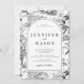 ブラックとホワイトのシノワズリー花の結婚式招待状 招待状 (正面)