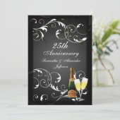 ブラックとホワイトのシルバーシャンパン記念日 招待状 (スタンド正面)