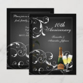 ブラックとホワイトのシルバーチャンピエーンバースデーパーティ 招待状 (正面/裏面)