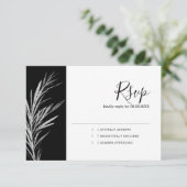 ブラックとホワイトのシルバー RSVP ウェディング レスポンス カード (スタンド正面)