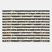 ブラックとホワイトのストライプにライトのライン ラッピングペーパーシート (正面3)