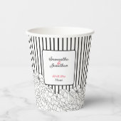 ブラックとホワイトのストライプの花 紙コップ (正面)