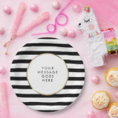 ブラックとホワイトのストライプ ゴールドパーソナライズ ペーパープレート (パーティー)