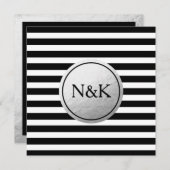 ブラックとホワイトのストライプ シルバーフォイル結婚式招待状 招待状 (正面/裏面)