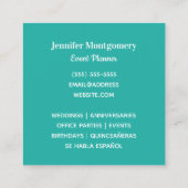 ブラックとホワイトのストライプ ターコイズ モノグラム スクエア名刺 (裏面)