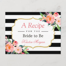 ブラックとホワイトのストライプ フラワーブライダルシャワーレシピ ポストカード