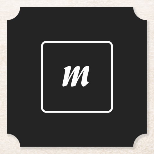 ブラックとホワイトのストライプ モノグラム ペーパーコースター (正面)