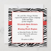 ブラックとホワイトのゼブラ柄に赤い宝石のウェディング 招待状 (裏面)