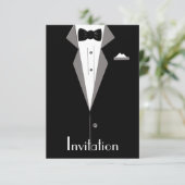 ブラックとホワイトのタキシードスーツ アート インビテーション カード (スタンド正面)