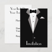 ブラックとホワイトのタキシードスーツ アート インビテーション カード (正面/裏面)