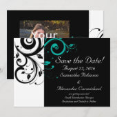 ブラックとホワイトのターコイズリバーススワール セーブザデート (正面/裏面)