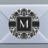 ブラックとホワイトのダマスクのモノグラム ラウンドシール