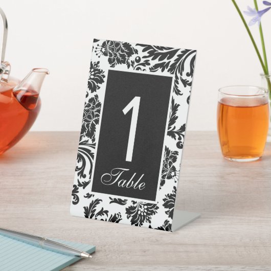 ブラックとホワイトのダマスクカスタムウェディング 台座サイン (インサイチュ)