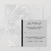 ブラックとホワイトのダマスク柄の返信カード 出欠カード (正面/裏面)