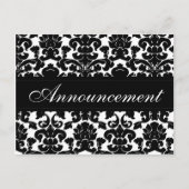 ブラックとホワイトのダマスク結婚式中止カード 案内ポストカード (正面)
