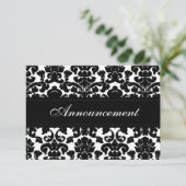 ブラックとホワイトのダマスク結婚式中止カード 案内状 (スタンド正面)