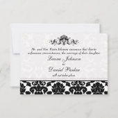 ブラックとホワイトのダマスク ウェディング キャンセル カード (裏面)