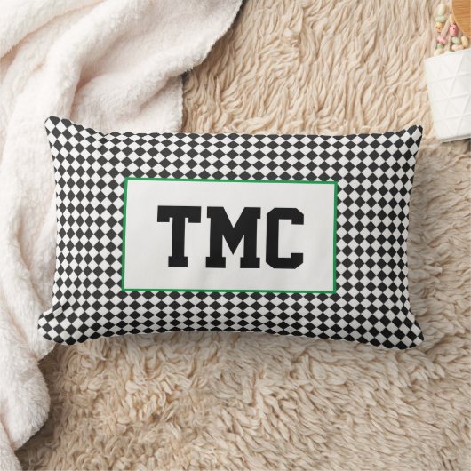 ブラックとホワイトのチェック柄スポーツチームレーシングイニシャル楽しい ランバークッション (ブランケット)