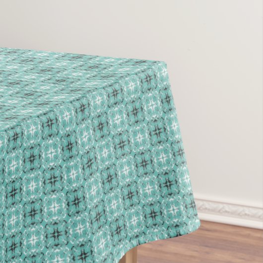 ブラックとホワイトのチェック柄ターコイズパターン テーブルクロス (インサイチュ)