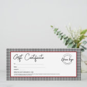 ブラックとホワイトのチェック柄ロゴ ホリデーギフト証明書 招待状 (スタンド正面)