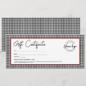 ブラックとホワイトのチェック柄ロゴ ホリデーギフト証明書 招待状 (正面/裏面)