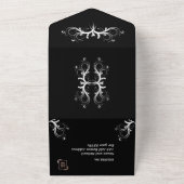 ブラックとホワイトのトリフォールドRSVP付きウェディングオールインワン オールインワン招待状 (外側)