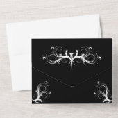 ブラックとホワイトのトリフォールドRSVP付きウェディングオールインワン オールインワン招待状 (裏面)