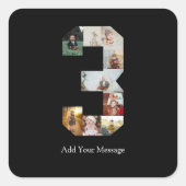 ブラックとホワイトのナンバー3写真コラージュ スクエアシール (正面)