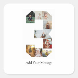 ブラックとホワイトのナンバー3写真コラージュ スクエアシール