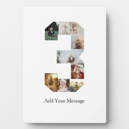 ブラックとホワイトのナンバー3写真コラージュ フォトプラーク