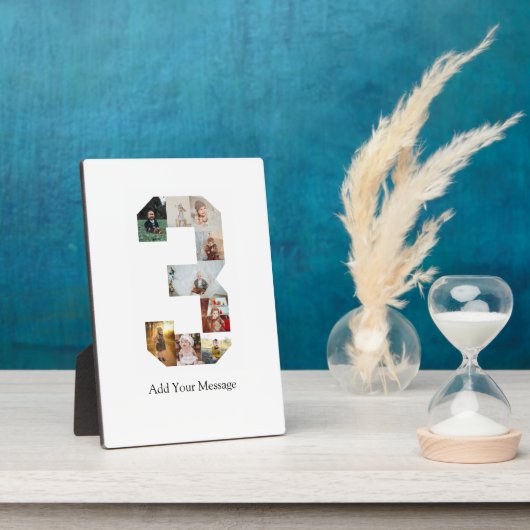 ブラックとホワイトのナンバー3写真コラージュ フォトプラーク (側面)