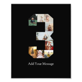 ブラックとホワイトのナンバー3写真コラージュ フォトプリント           