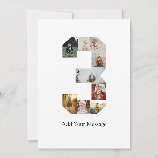 ブラックとホワイトのナンバー3写真コラージュ 案内状 (正面)