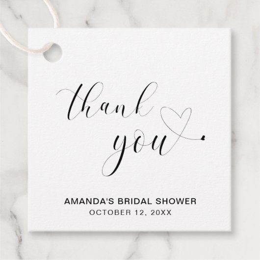 ブラックとホワイトのハート ブライダルシャワーの感謝 フェイバータグ (正面)
