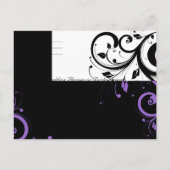 ブラックとホワイトのパープルスワールアクセント インビテーションポストカード (裏面)